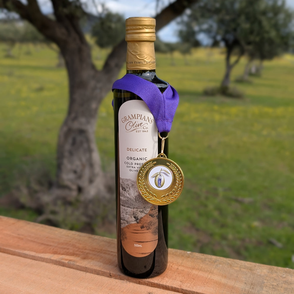 Grampians Olive Co Delicate Organic Late Harvest Cold Pressed Extra Virgin Olive Oil with gold medal