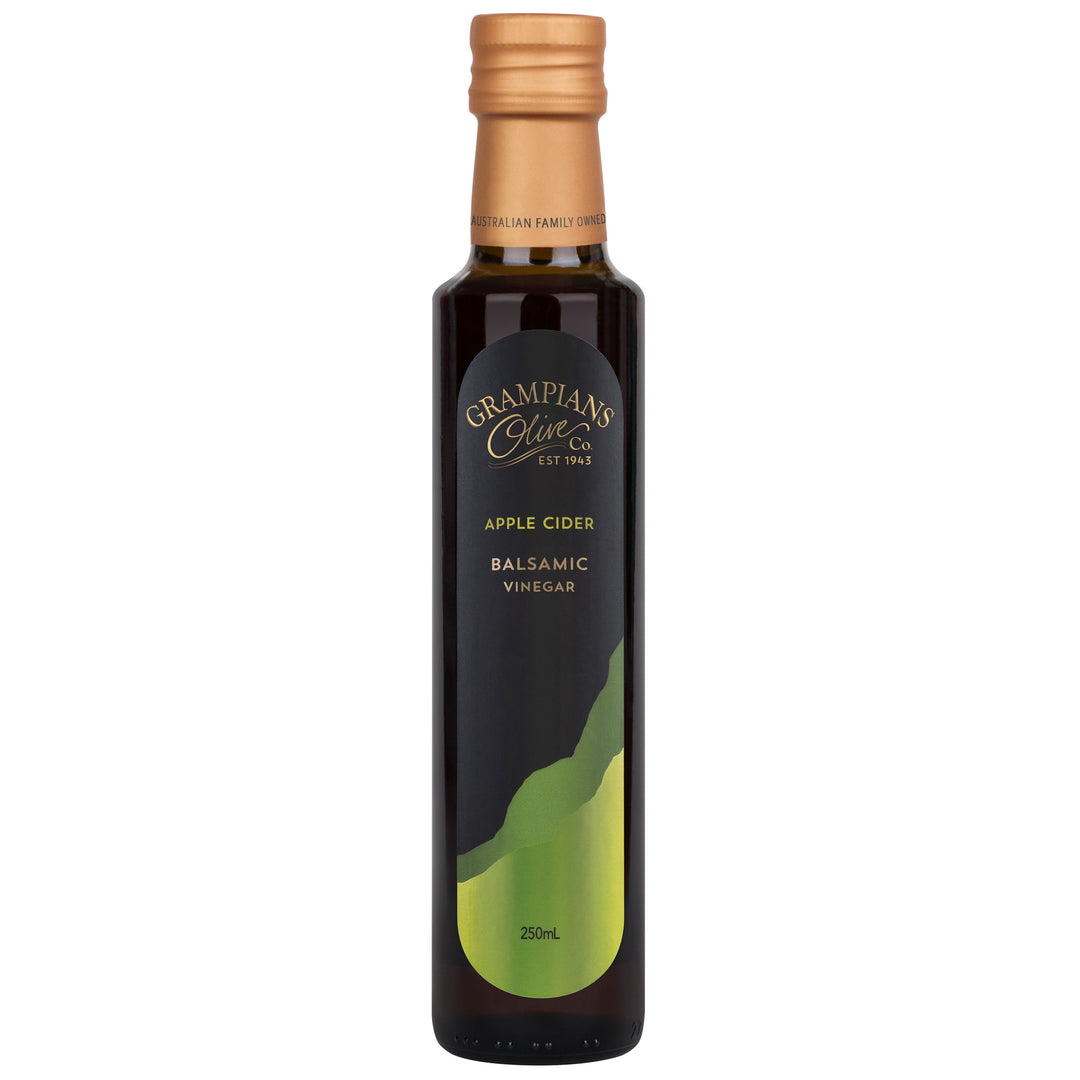 Front of Grampians Olive Co Australian Made Apple Cider Balsamic Vinegar 250ml bottle.