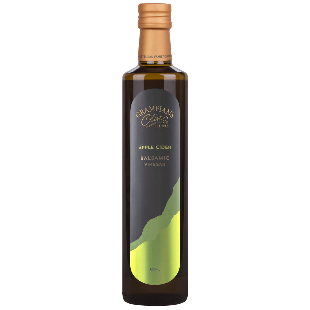 Front of Grampians Olive Co Australian Made Apple Cider Balsamic Vinegar 500ml bottle.