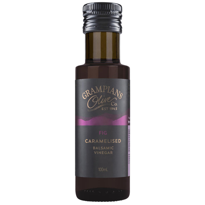 Front of Grampians Olive Co Australian Made Fig Caramelised Balsamic Vinegar 100ml bottle.