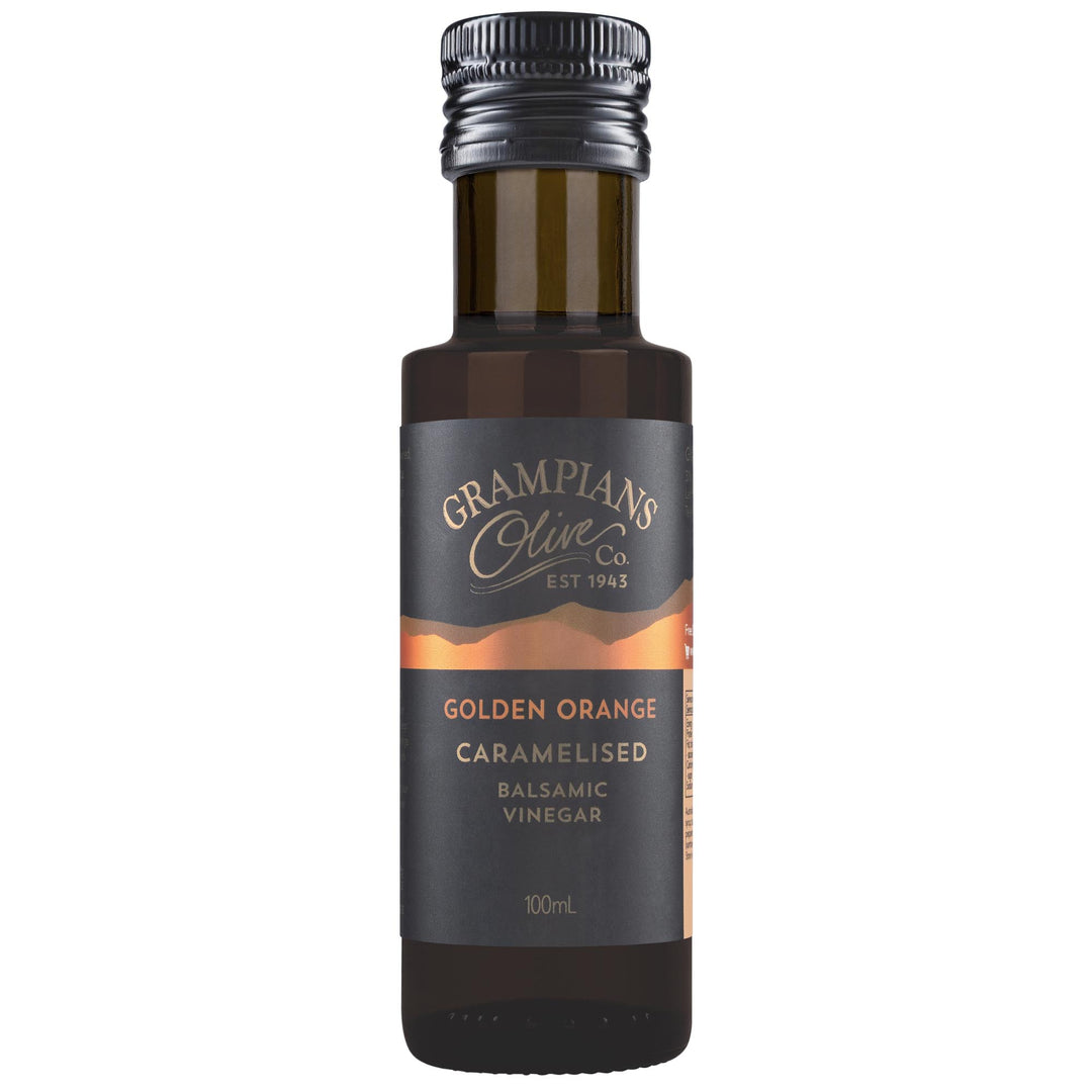 Front of Grampians Olive Co Australian Made Golden Orange Caramelised Balsamic Vinegar 100ml bottle.