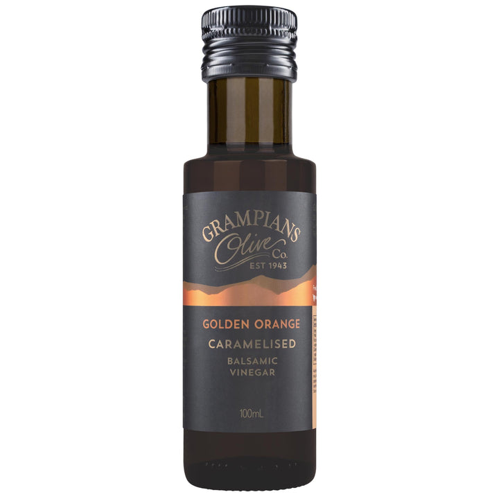 Front of Grampians Olive Co Australian Made Golden Orange Caramelised Balsamic Vinegar 100ml bottle.